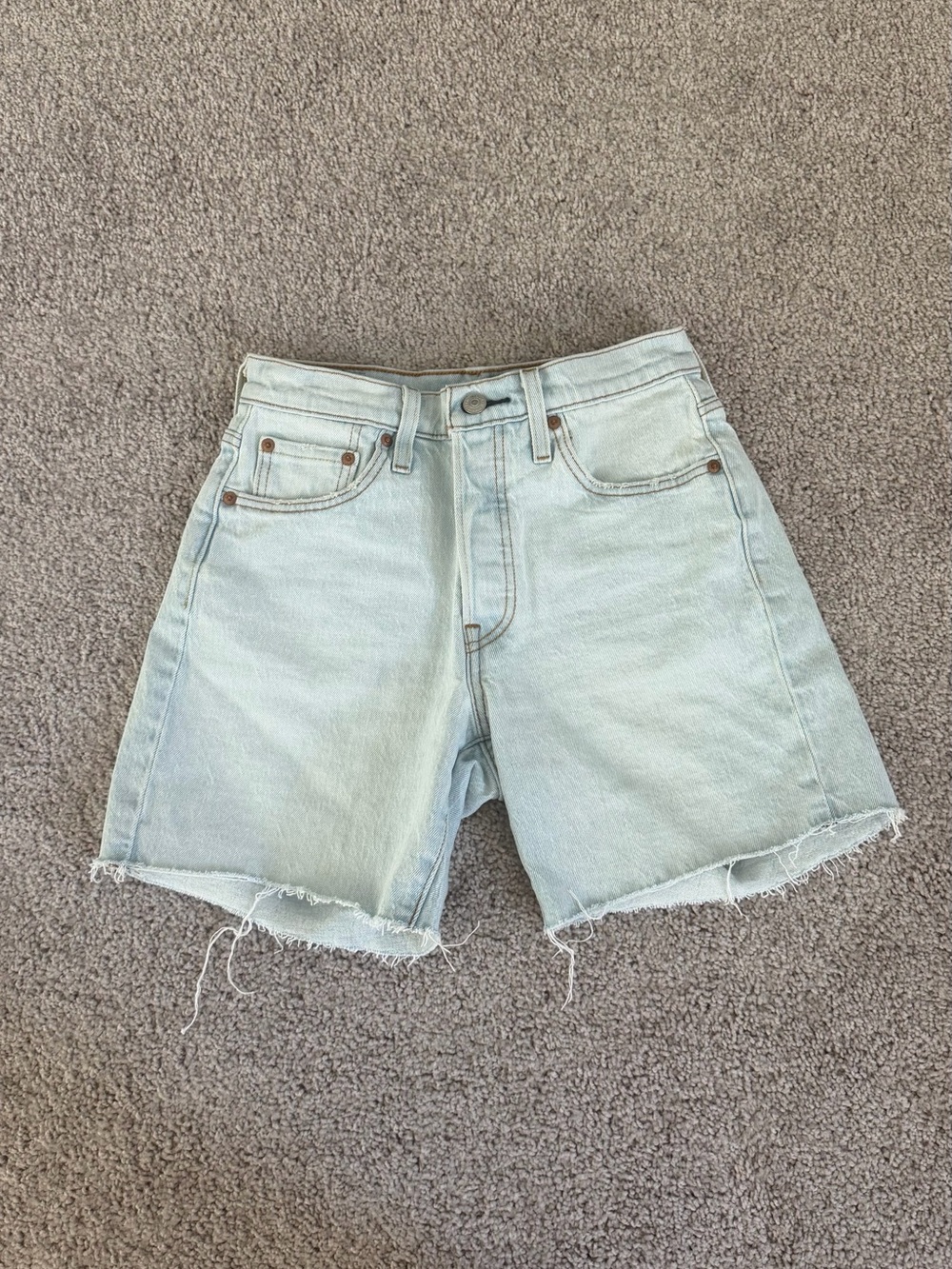 Levi's Light Blue High-Rise Jean Shorts with Frayed Hem
